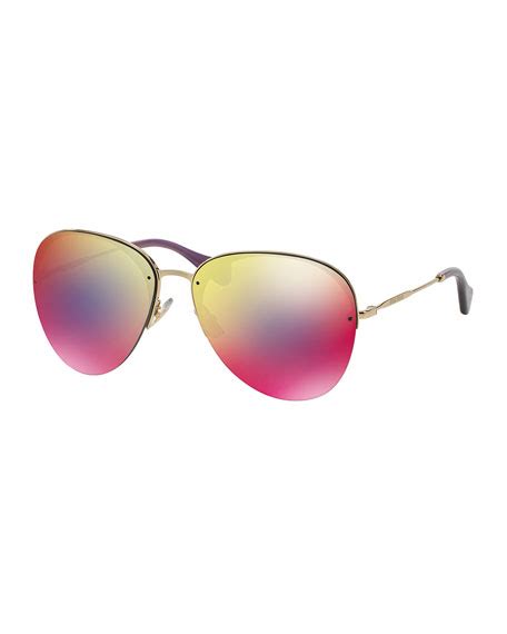 miu miu oversized metal aviator sunglasses red|Women's Sunglasses & Eyewear .